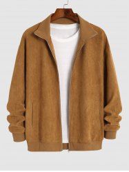 Men's Daily Solid Color Faux Suede Zip Up Pockets Long Sleeve Baseball Jacket -  