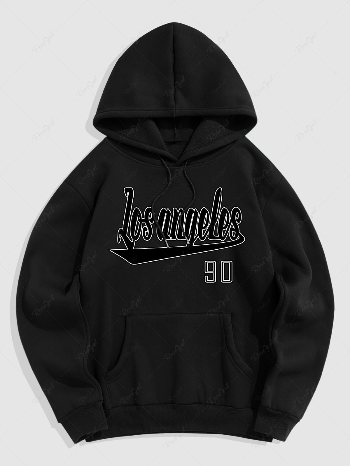 Store Men's Los Angeles Printed Kangaroo Pocket Fuzzy Fleece-lined Pullover Hoodie  
