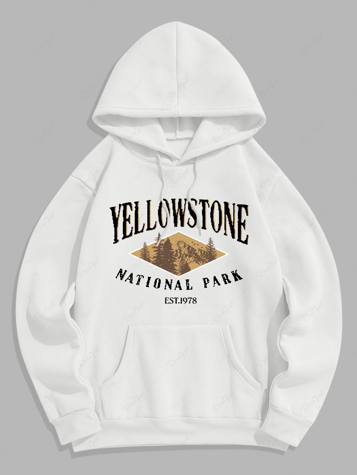 Outfit Men's YELLOWSTONE NATIONAL PARK Trees Pattern Fuzzy Fleece-lined Kangaroo Pocket Pullover Hoodie  