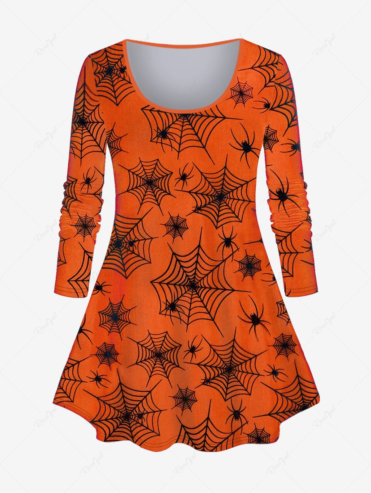 T-shirt D'Halloween Toile D'Araignée Imprimée en Blocs de Couleurs de Grande Taille Orange 6X