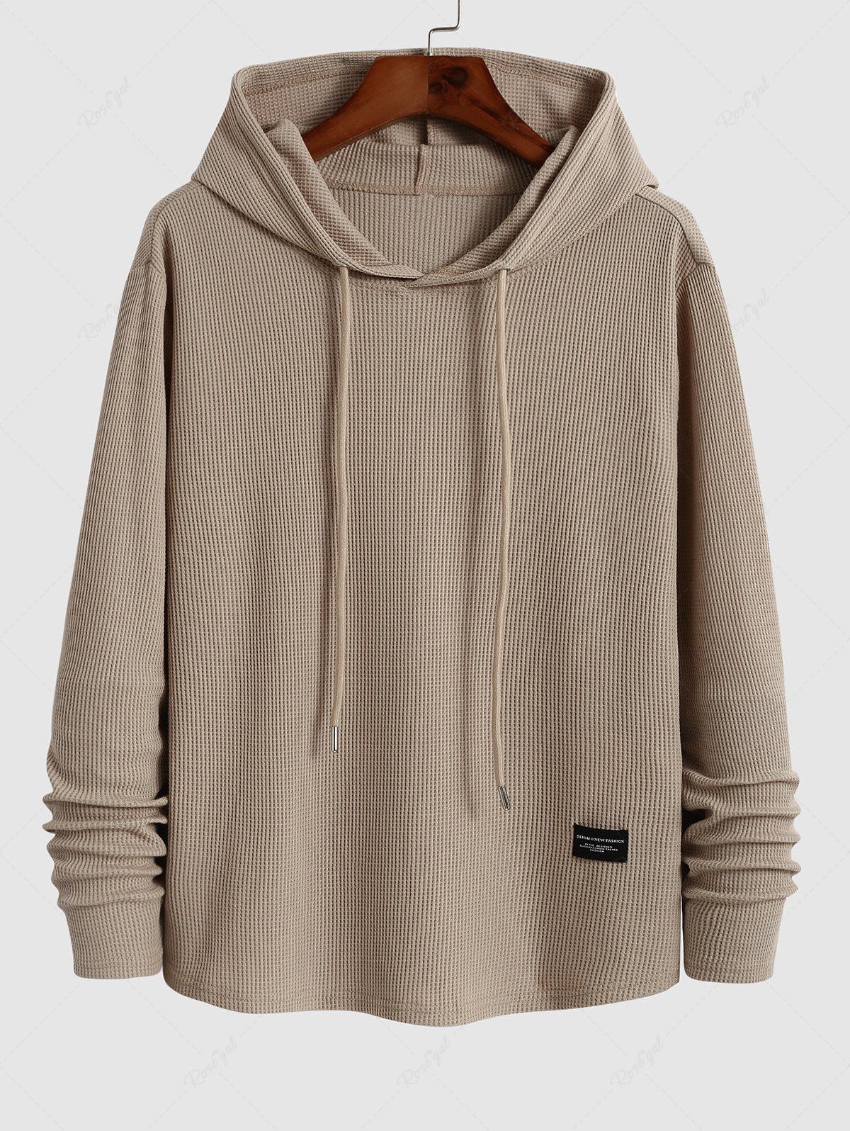 Outfits Men's Casual Daily Letter Patched Design Textured Drawstring Pullover Hoodie  
