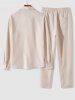 ZAFUL Men's Casual Basic Solid Color Long Sleeves Pocket Shirt Drawstring Pants Two Piece Set -  