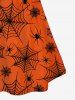 T-shirt D'Halloween Toile D'Araignée Imprimée en Blocs de Couleurs de Grande Taille - Orange 6X