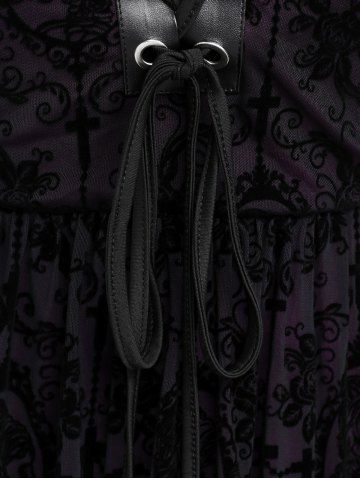 Halloween Costume Gothic Plus Size Lace Up Grommets Cross Girl Print Mesh Crisscross Vintage Dress