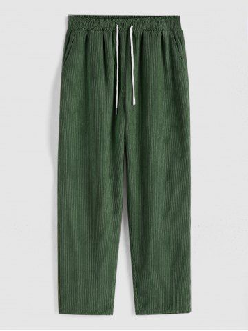 Men's Solid Color Casual Minimalist Style Drawstring Corduroy Pants - DEEP GREEN - 2XL
