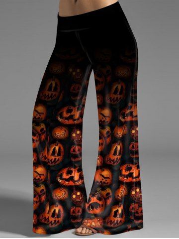 Halloween Pumpkin Ombre Print Elastic Waist Loose Wide Leg Pants - ORANGE - L