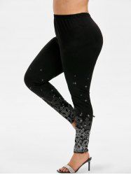 Plus Size Glitter Sparkling Crown Star Print Skinny Leggings -  