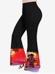 Pantalon Evasé à Imprimé Chat Citrouille et Crâne Halloween Grande Taille - Rouge XS