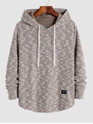 Men's Daily Crochet Knit Heathered Jacquard Textured Letter Patched Design Drawstring Slim Hoodie -  