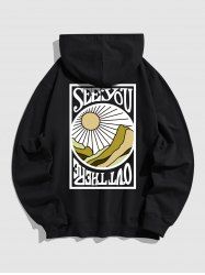 Men's SEE YOU Letter Sun Mountain Pattern Kangaroo Pocket Cotton Pullover Hoodie -  