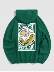 Men's SEE YOU Letter Sun Mountain Pattern Kangaroo Pocket Cotton Pullover Hoodie -  