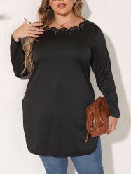 Plus Size Scallop Laser Cut Hollow Out T Shirt -  