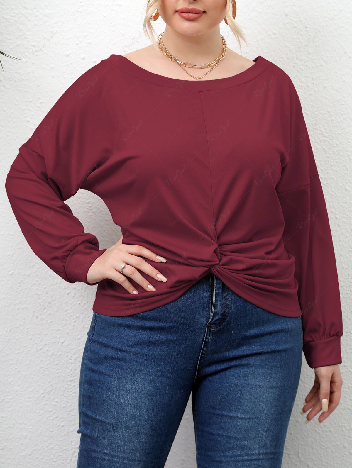 New Plus Size Twist Round Neck Casual Top  