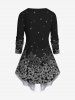 Plus Size Crown Leaf Glitter Sparkling Print Patchwork 2 in 1 T-shirt -  