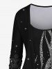 Plus Size Crown Leaf Glitter Sparkling Print Patchwork 2 in 1 T-shirt -  