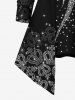 Plus Size Crown Leaf Glitter Sparkling Print Patchwork 2 in 1 T-shirt -  