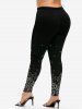 Plus Size Glitter Sparkling Crown Star Print Skinny Leggings -  