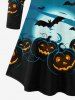 Plus Size Halloween Colorblock Pumpkin Bat Moon Print T-shirt -  