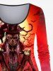 T-shirt D'Halloween Croisé Chat Citrouille Crâne et Chauve-souris Imprimés de Grande Taille - Rouge 6X
