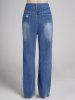 Ripped Middle Waist Pockets Casual Denim Jeans -  