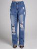 Ripped Middle Waist Pockets Casual Denim Jeans -  