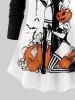 T-shirt D'Halloween Citrouille et Chauve-souris Imprimés à Manches Raglan de Grande Taille - Blanc 6X