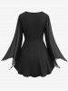 Plus Size Lace Trim Sheer Mesh Ruched Bell Sleeves T-shirt -  