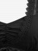 Plus Size Lace Trim Sheer Mesh Ruched Bell Sleeves T-shirt -  