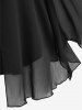 Plus Size Lace Trim Sheer Mesh Ruched Bell Sleeves T-shirt -  