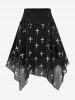 Plus Size Halloween Skull Cross Printed Mesh Lace Up Layered Skirt -  