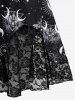 Robe Asymétrique Bouclée Lune Soleil et Papillon Imprimés à Ourlet en Dentelle de Grande Taille - Noir 2X | US 18-20