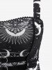 Plus Size Skull Butterfly Moon Star Sun Print Lace Trim Buckle Tank Dress -  