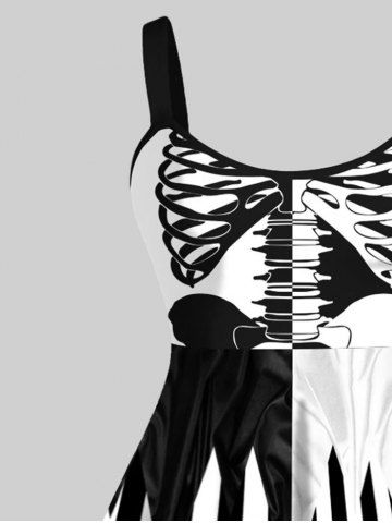 Halloween Clown Costume Skeleton Stripe Print Plus Size Tank Dress Jester Lady
