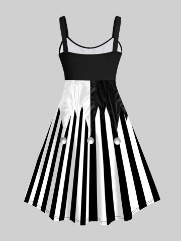 Halloween Clown Costume Skeleton Stripe Print Plus Size Tank Dress Jester Lady