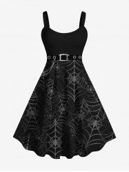 Plus Size Halloween Spider Web Grommets Buckle Chain 3d Print Tank Dress -  