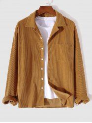 Men's Solid Color Front Pocket Button Up Turn-down Collar Long Sleeves Corduroy Shacket -  
