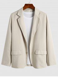 Men's Basic Plain Color Single Breasted Lapel Collar Double Front Flap Pockets Design Casual Blazer -  
