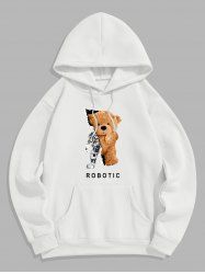 Men's Cartoon Bear ROBOTIC Graphic Pattern Fleece-lined Kangaroo Pocket Pullover Hoodie -  