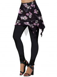 Legging de Jupe Halloween à Imprimé Rose et Crâne à Taille Moyenne - Noir L