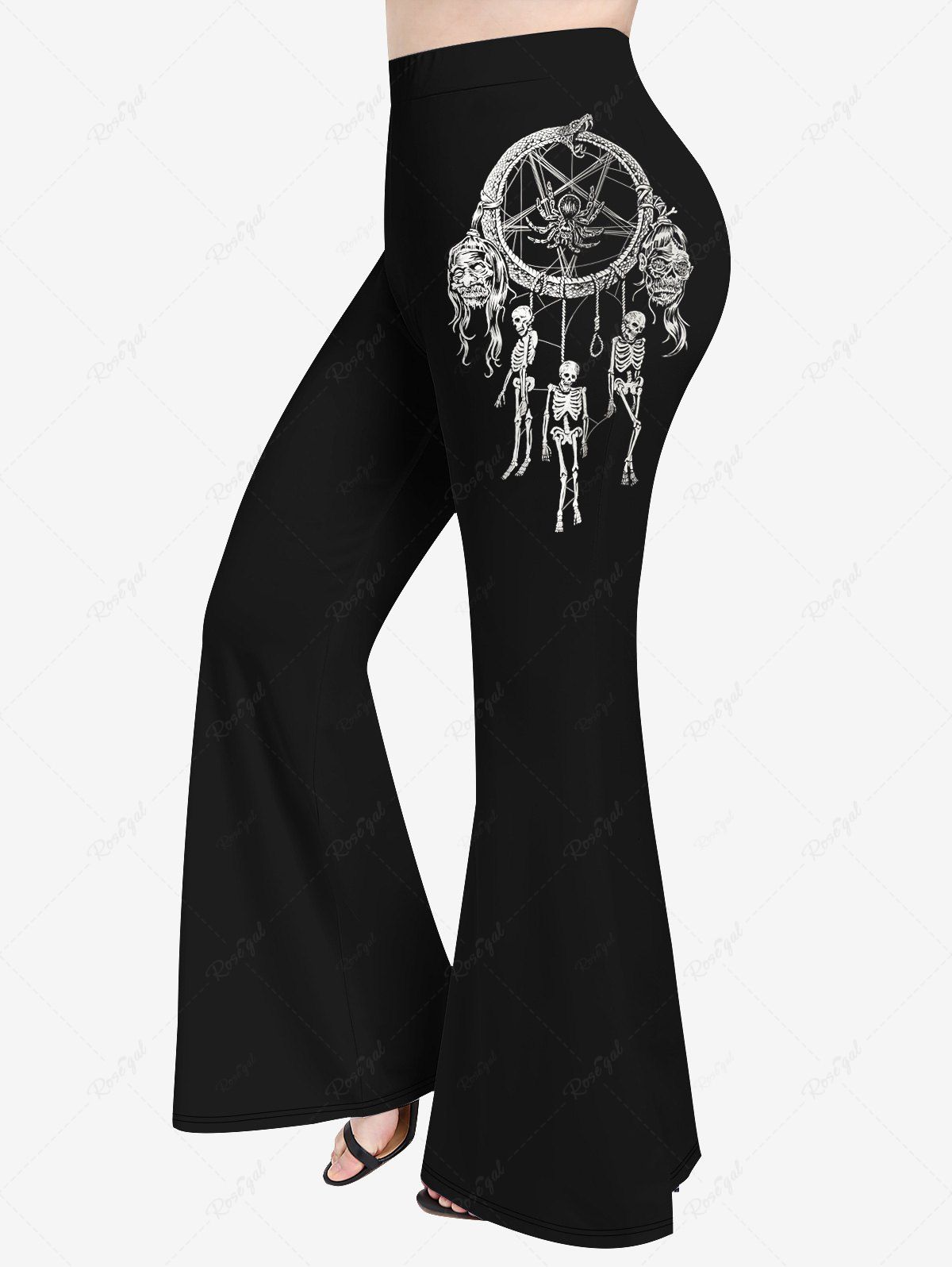 Fashion Plus Size Dreamcatcher Snake Spider Skeleton Print Halloween Flare Pants  