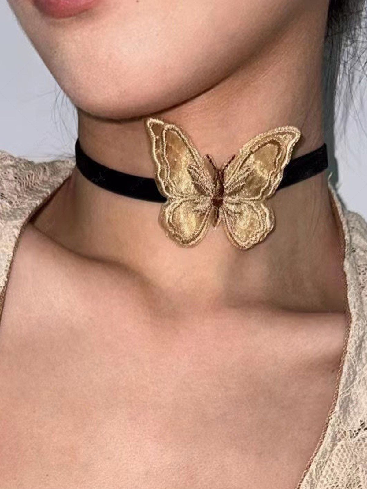 Fashion Vintage Butterfly Choker Necklace Deep Yellow 