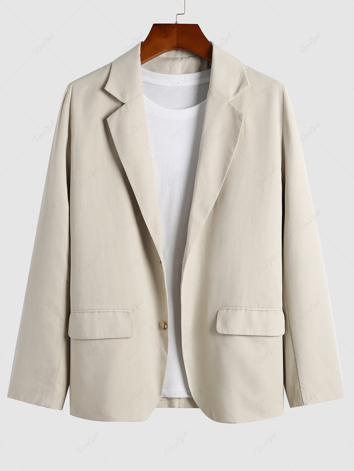 Cheap Men's Basic Plain Color Single Breasted Lapel Collar Double Front Flap Pockets Design Casual Blazer  