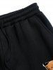 Pantalon de Jogging Ficelle Délavé Motif Ours de Dessin Animé en Molleton pour Homme - Noir M
