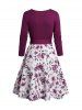 Floral Print Ruched Belt Sweetheart Collar A Line Mini Dress -  