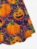 Robe D'Halloween Brillante 3D Citrouille Rayée Imprimée de Grande Taille à Paillettes - Orange L