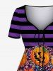 Plus Size Halloween Stripes Pumpkin Sparkling Sequin 3D Print Cinched Dress -  