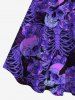 Plus Size Halloween Rose Skull Bird Buckles Grommets 3D Print Tank Dress -  