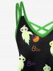 Plus Size Ghost Pumpkin Letters Print Crisscross Halloween Cami Dress - Vert 6X
