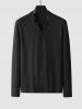 Men's Stand Collar Ribbed Jacquard Weave Button Front Long Sleeves Shirt and Straight Leg Drawstring Pants Set -  