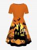 Plus Size Halloween Pumpkin Bat Moon Hat Girl Print Cinched Dress -  